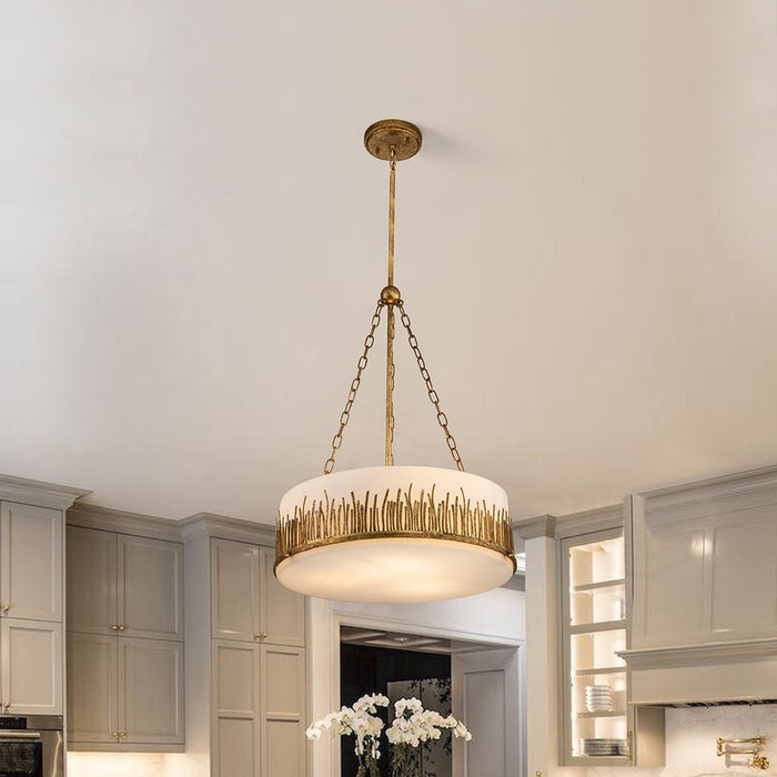 Lucas + McKearn PD20319G-3 Three Light Pendant, Gold Leaf