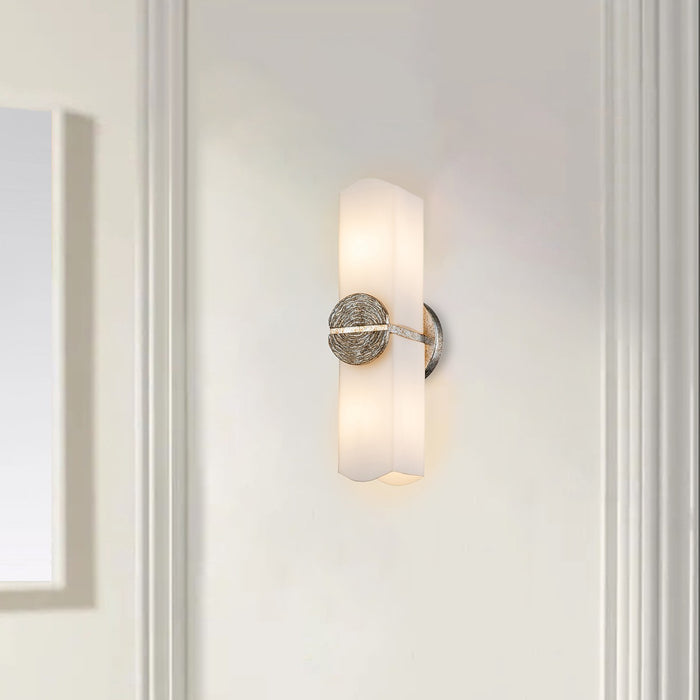 Lucas + McKearn SC01035S-2 Two Light Wall Sconce, Silver Leaf