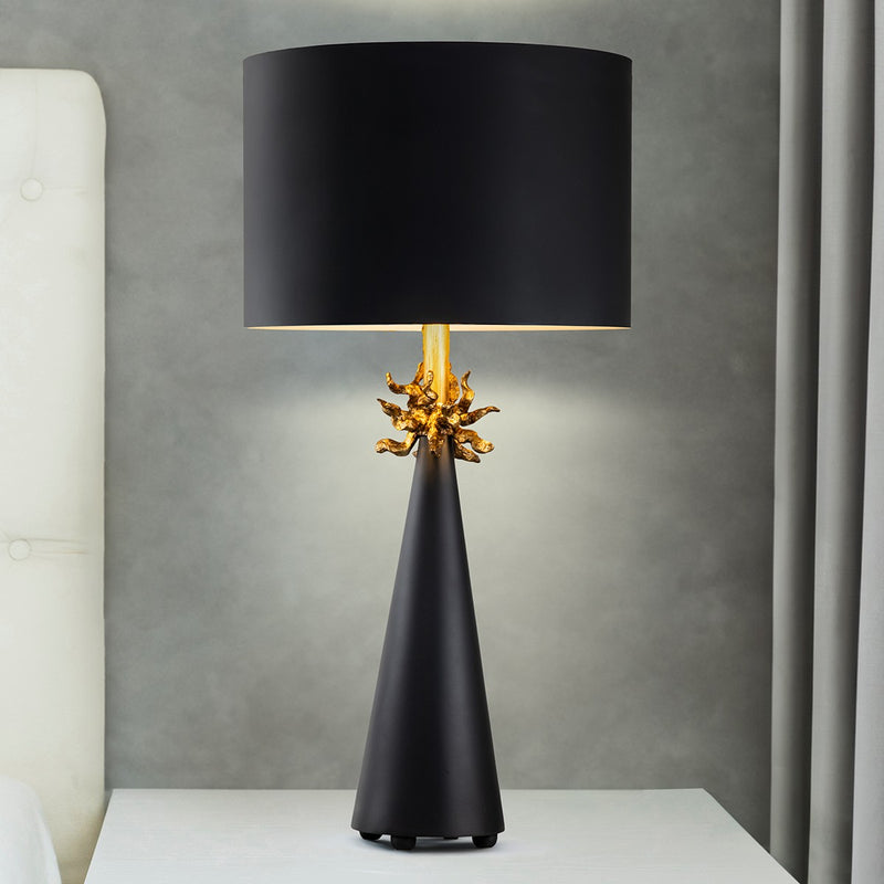 Lucas + McKearn TA1261 Two Light Buffet Lamp, Black Cone W/Gold Leafed Anemone