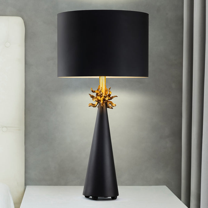 Lucas + McKearn TA1261 Two Light Buffet Lamp, Black Cone W/Gold Leafed Anemone
