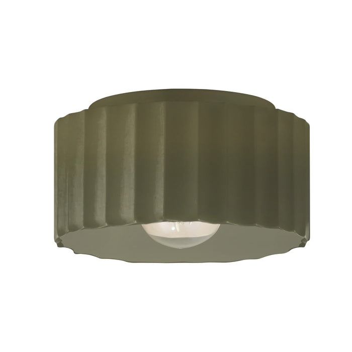 Justice Designs CER-6185W-MGRN One Light Outdoor Flush Mount, Matte Green
