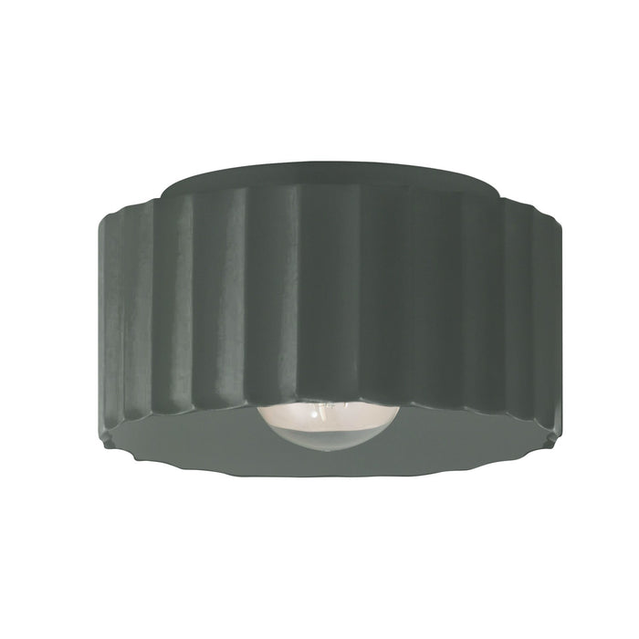 Justice Designs CER-6185W-PWGN One Light Outdoor Flush Mount, Pewter Green