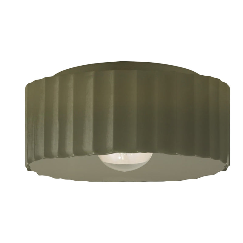 Justice Designs CER-6187-MGRN One Light Flush-Mount, Matte Green