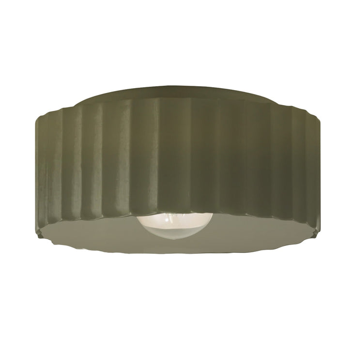 Justice Designs CER-6187W-MGRN One Light Outdoor Flush Mount, Matte Green