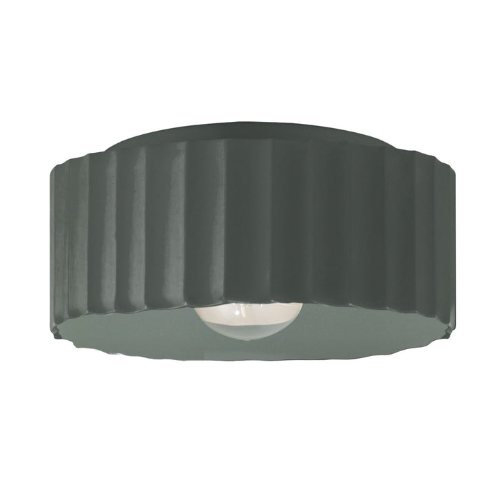 Justice Designs CER-6187W-PWGN One Light Outdoor Flush Mount, Pewter Green