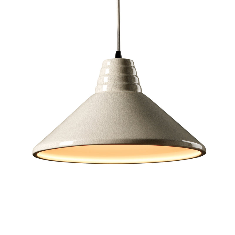 Justice Designs CER-6200-CRK-MBLK-WTCD One Light Pendant, White Crackle