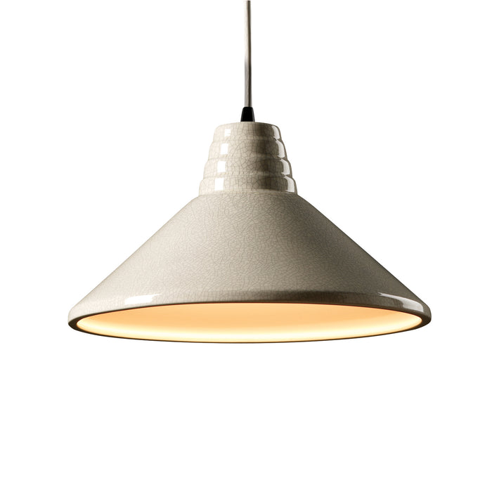Justice Designs CER-6200-CRK-MBLK-WTCD One Light Pendant, White Crackle