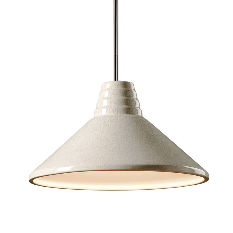 Justice Designs CER-6200-CRK-NCKL-RIGID One Light Pendant, White Crackle