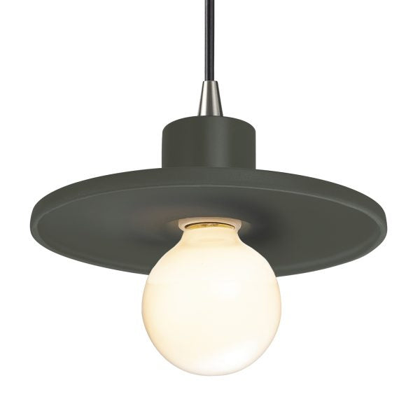 Justice Designs CER-6325-PWGN-NCKL-BKCD One Light Pendant, Pewter Green