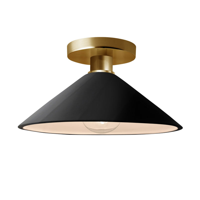 Justice Designs CER-6330-BLK-BRSS One Light Semi-Flush Mount, Gloss Black