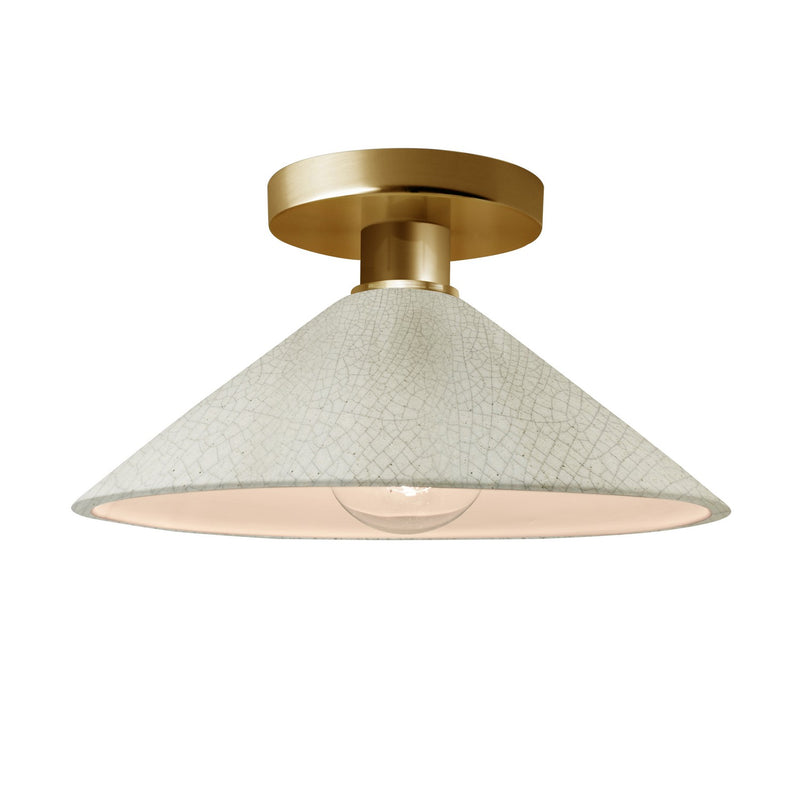 Justice Designs CER-6330-CRK-BRSS One Light Semi-Flush Mount, White Crackle