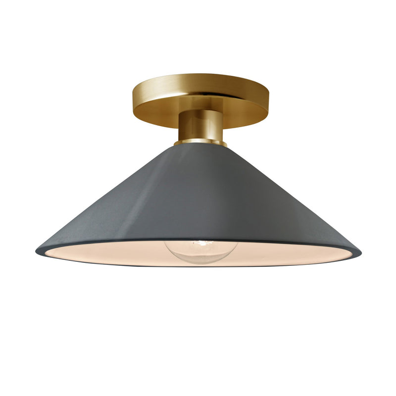 Justice Designs CER-6330-GRY-BRSS One Light Semi-Flush Mount, Gloss Grey