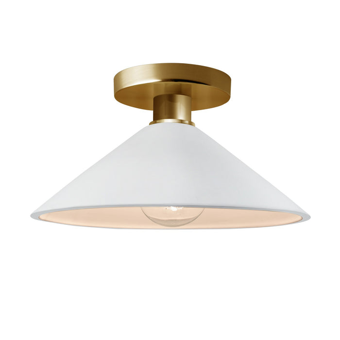 Justice Designs CER-6330-WTWT-BRSS One Light Semi-Flush Mount, Gloss White (outside and inside of fixture)