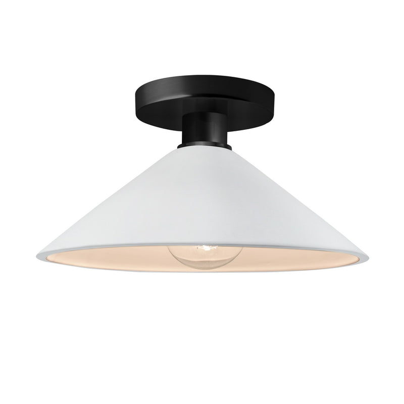 Justice Designs CER-6330-WTWT-MBLK One Light Semi-Flush Mount, Gloss White (outside and inside of fixture)