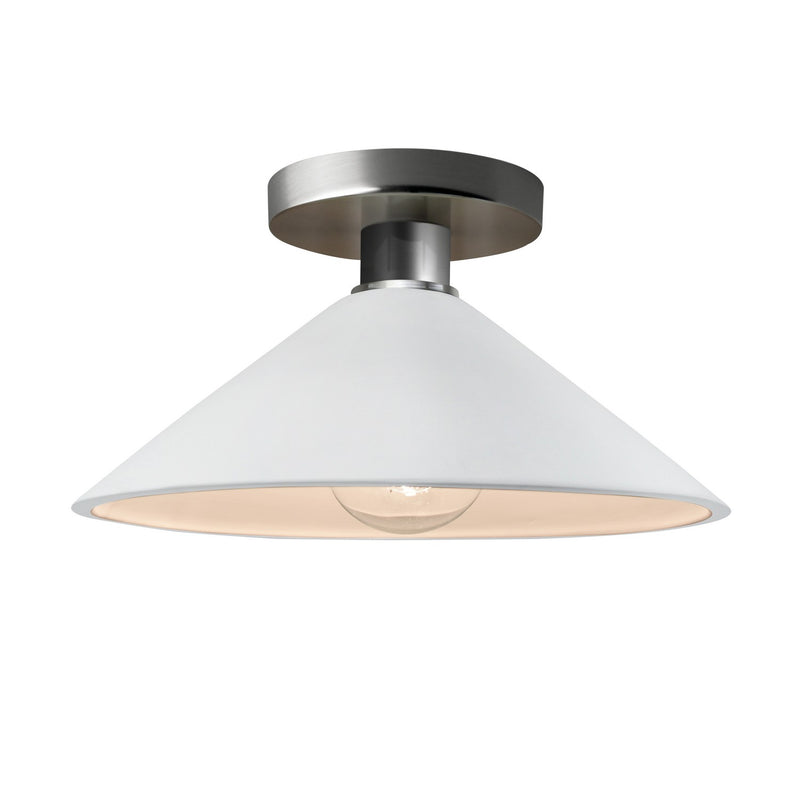 Justice Designs CER-6330-WTWT-NCKL One Light Semi-Flush Mount, Gloss White (outside and inside of fixture)