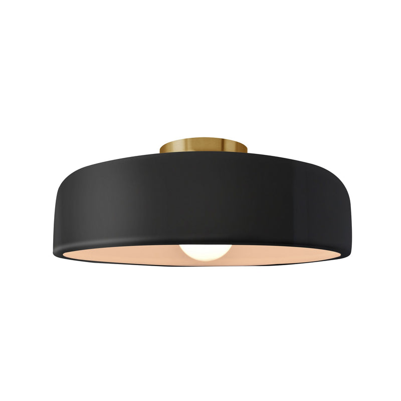 Justice Designs CER-6343-BKMT-BRSS One Light Semi-Flush Mount, Gloss Black w/ Matte White