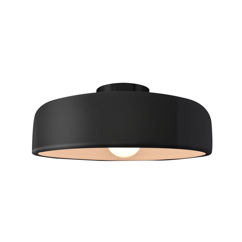 Justice Designs CER-6343-BKMT-MBLK One Light Semi-Flush Mount, Gloss Black w/ Matte White