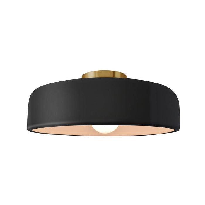 Justice Designs CER-6343-BLK-BRSS One Light Semi-Flush Mount, Gloss Black