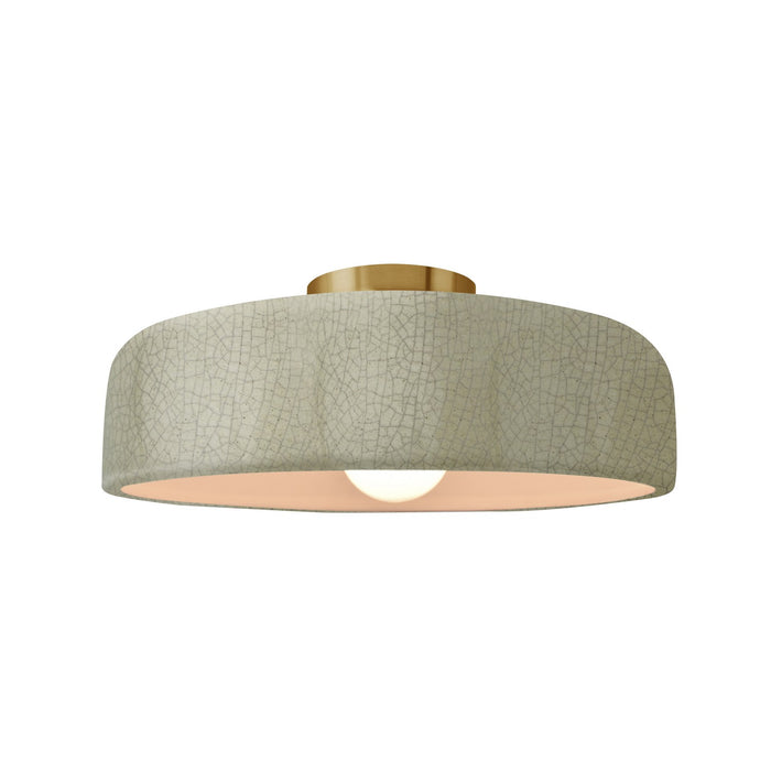Justice Designs CER-6343-CKC-BRSS One Light Semi-Flush Mount, Celadon Green Crackle