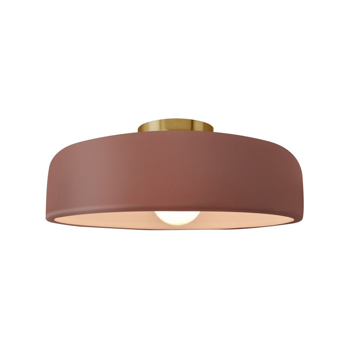 Justice Designs CER-6343-CLAY-BRSS One Light Semi-Flush Mount, Canyon Clay