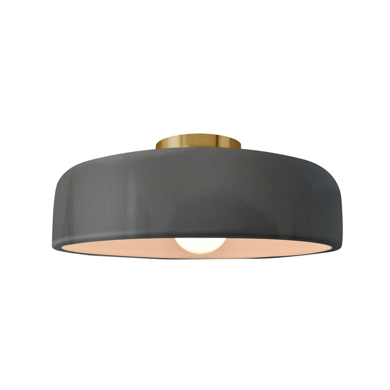 Justice Designs CER-6343-GRY-BRSS One Light Semi-Flush Mount, Gloss Grey