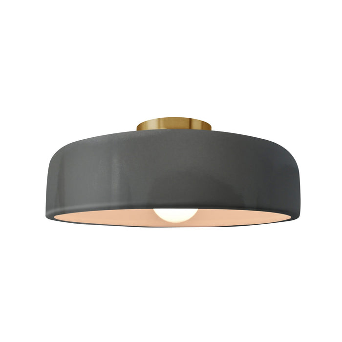 Justice Designs CER-6343-GRY-BRSS One Light Semi-Flush Mount, Gloss Grey