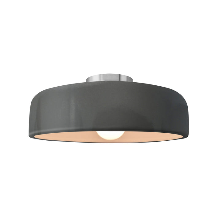 Justice Designs CER-6343-GRY-NCKL One Light Semi-Flush Mount, Gloss Grey
