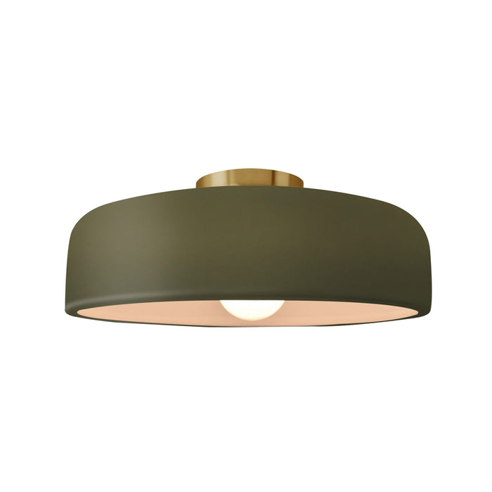 Justice Designs CER-6343-MGRN-BRSS One Light Semi-Flush Mount, Matte Green
