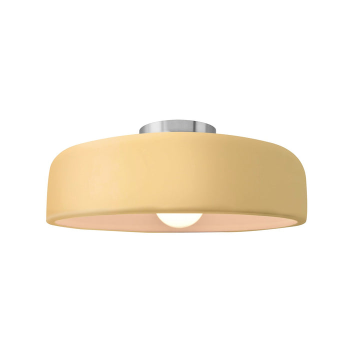 Justice Designs CER-6343-MYLW-NCKL One Light Semi-Flush Mount, Muted Yellow