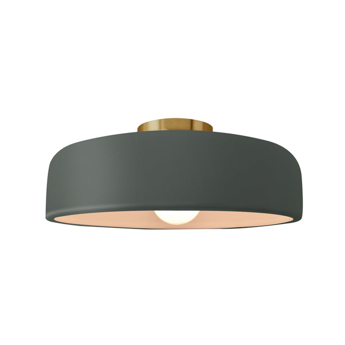 Justice Designs CER-6343-PWGN-BRSS One Light Semi-Flush Mount, Pewter Green