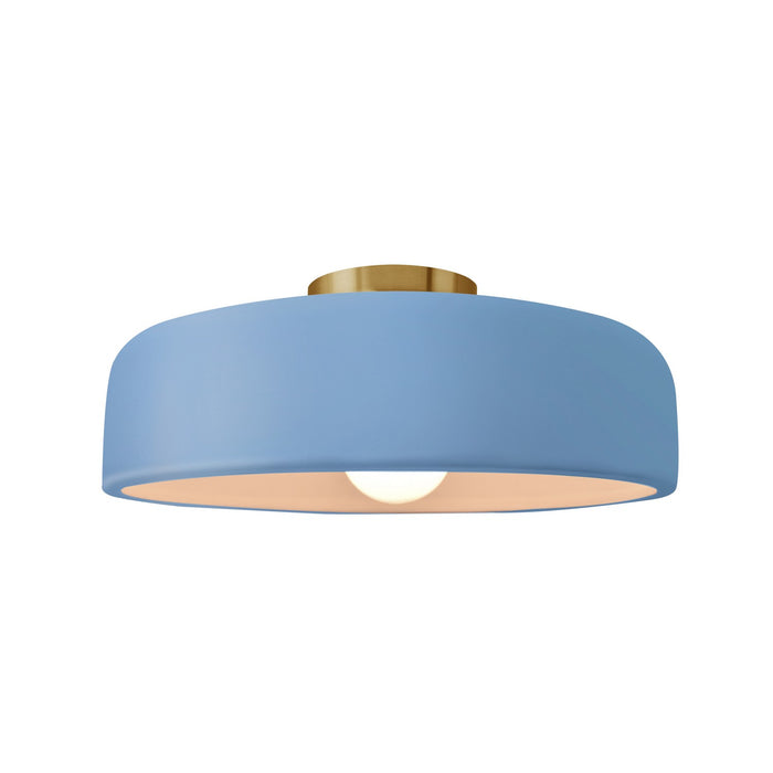 Justice Designs CER-6343-SKBL-BRSS One Light Semi-Flush Mount, Sky Blue