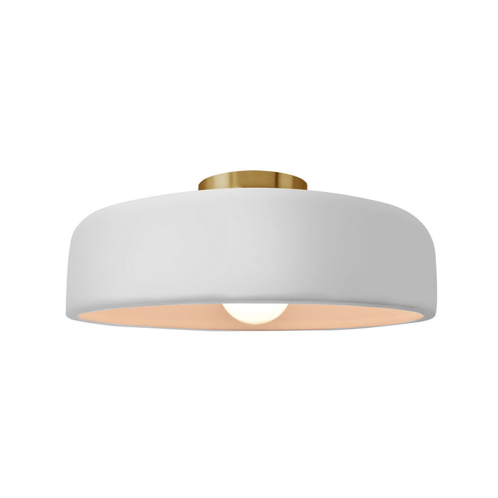 Justice Designs CER-6343-WTWT-BRSS One Light Semi-Flush Mount, Gloss White (outside and inside of fixture)