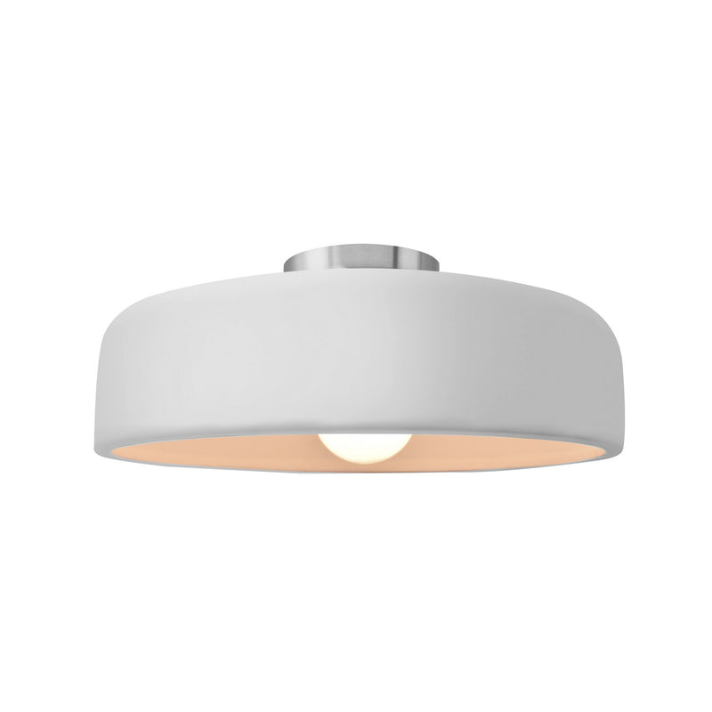 Justice Designs CER-6343-WTWT-NCKL One Light Semi-Flush Mount, Gloss White (outside and inside of fixture)