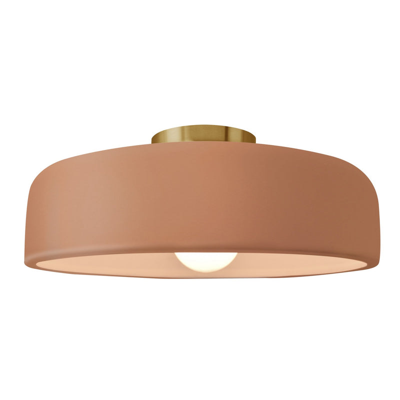 Justice Designs CER-6345-ADOB-BRSS One Light Semi-Flush Mount, Adobe