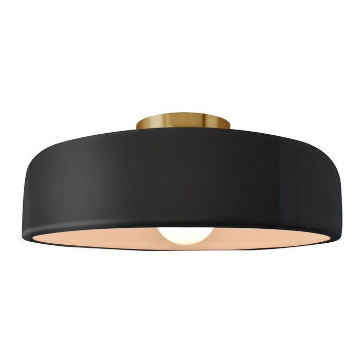 Justice Designs CER-6345-BKMT-BRSS One Light Semi-Flush Mount, Gloss Black w/ Matte White