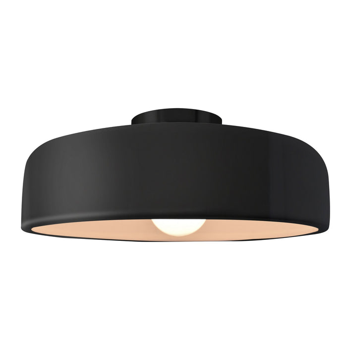 Justice Designs CER-6345-BKMT-MBLK One Light Semi-Flush Mount, Gloss Black w/ Matte White
