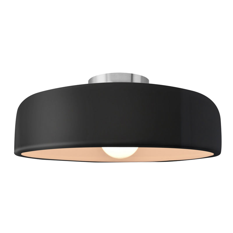 Justice Designs CER-6345-BKMT-NCKL One Light Semi-Flush Mount, Gloss Black w/ Matte White