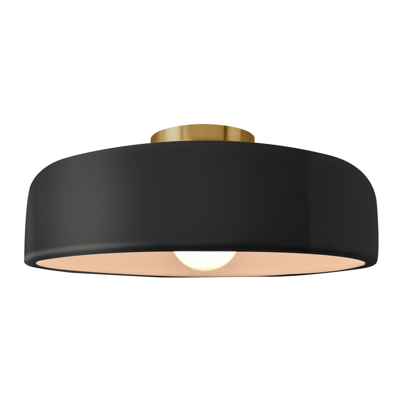 Justice Designs CER-6345-BLK-BRSS One Light Semi-Flush Mount, Gloss Black