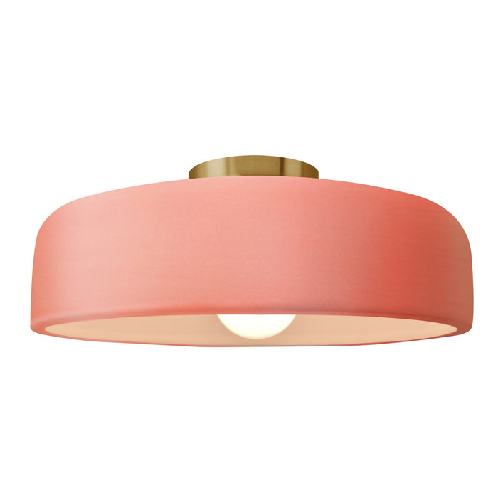 Justice Designs CER-6345-BSH-BRSS One Light Semi-Flush Mount, Gloss Blush