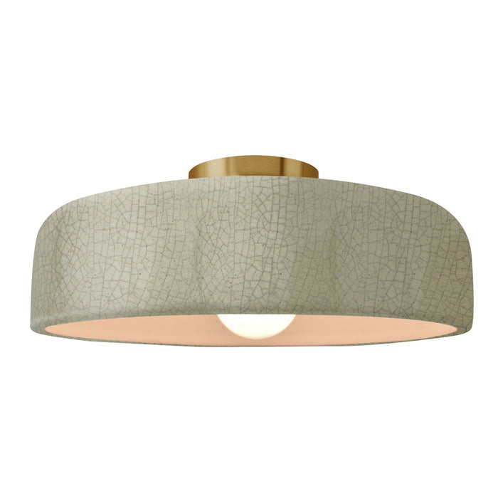 Justice Designs CER-6345-CKC-BRSS One Light Semi-Flush Mount, Celadon Green Crackle