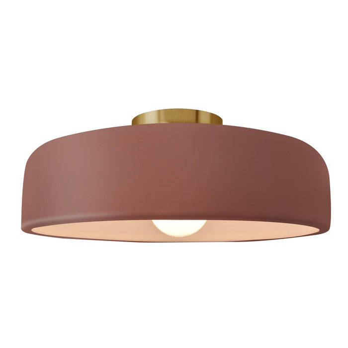 Justice Designs CER-6345-CLAY-BRSS One Light Semi-Flush Mount, Canyon Clay