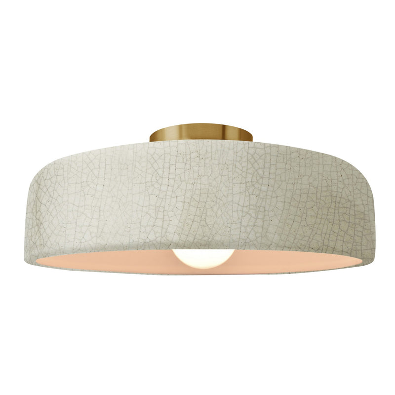 Justice Designs CER-6345-CRK-BRSS One Light Semi-Flush Mount, White Crackle