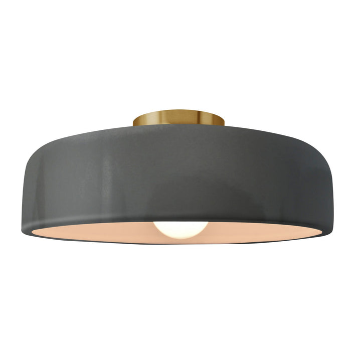 Justice Designs CER-6345-GRY-BRSS One Light Semi-Flush Mount, Gloss Grey