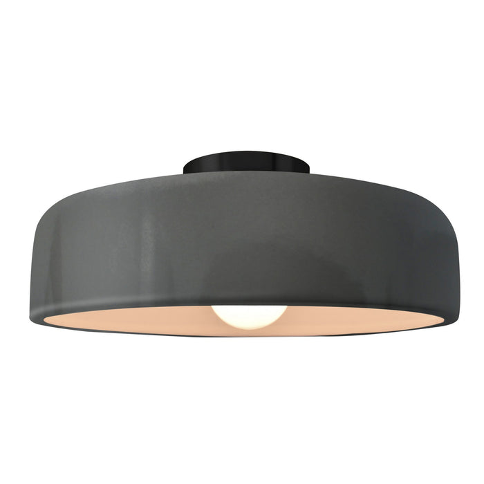 Justice Designs CER-6345-GRY-MBLK One Light Semi-Flush Mount, Gloss Grey