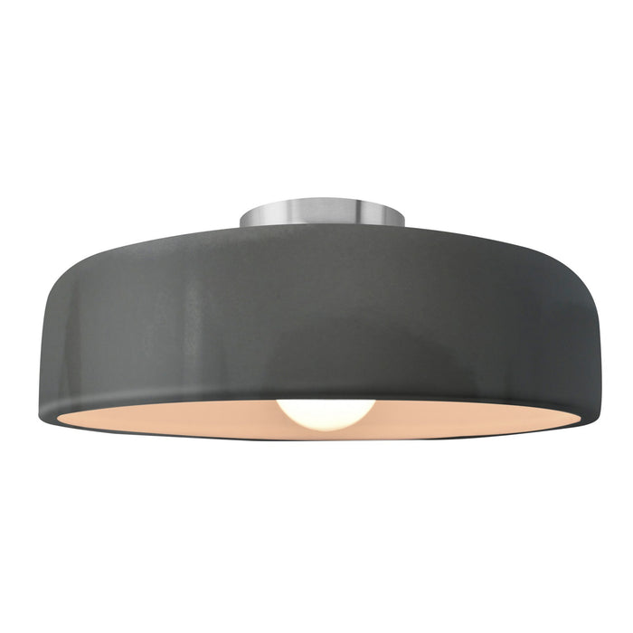 Justice Designs CER-6345-GRY-NCKL One Light Semi-Flush Mount, Gloss Grey