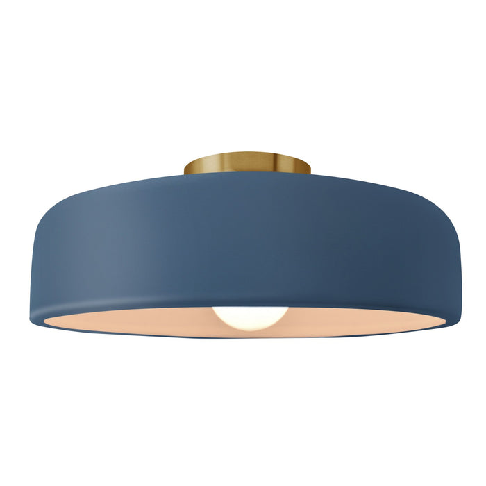 Justice Designs CER-6345-MDMT-BRSS One Light Semi-Flush Mount, Midnight Sky w/ Matte White