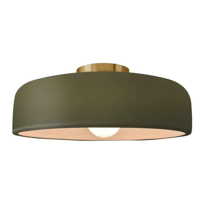 Justice Designs CER-6345-MGRN-BRSS One Light Semi-Flush Mount, Matte Green