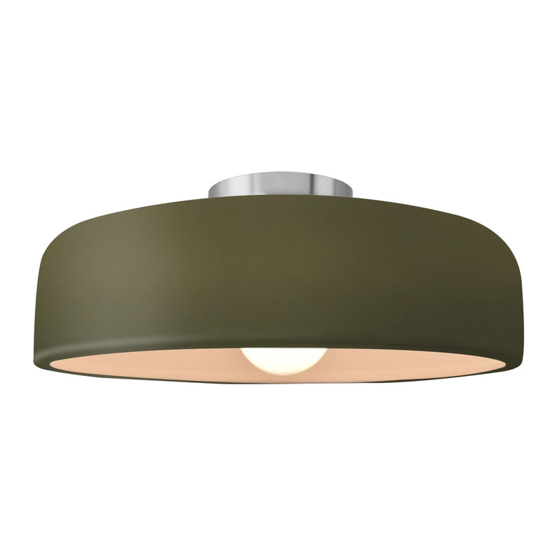 Justice Designs CER-6345-MGRN-NCKL One Light Semi-Flush Mount, Matte Green
