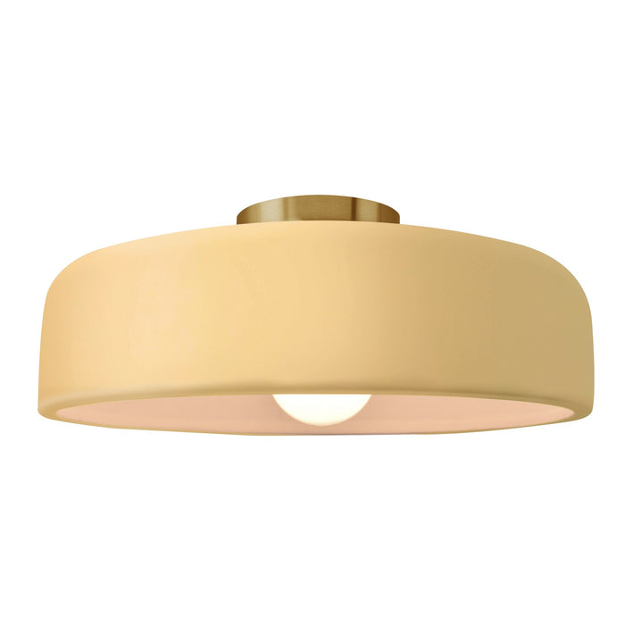Justice Designs CER-6345-MYLW-BRSS One Light Semi-Flush Mount, Muted Yellow
