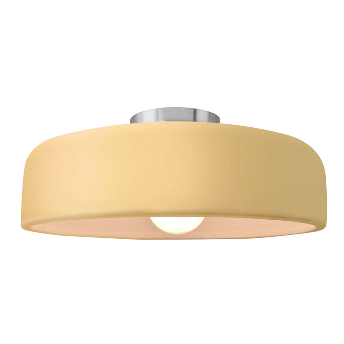 Justice Designs CER-6345-MYLW-NCKL One Light Semi-Flush Mount, Muted Yellow